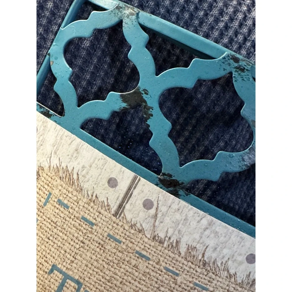 Turquoise Blue The Beach Is My Happy Place Metal Lattice Distressed Decor Shells